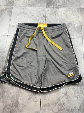Nike Basketball Shorts Men's M Gray Black Yellow Swoosh Mesh Y2K